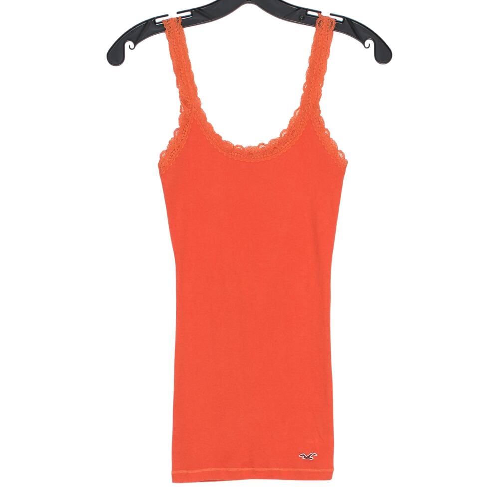 Hollister Y2K Tank Top Orange Ribbed Lace Trim Cami S Coquette Babydoll Fairy